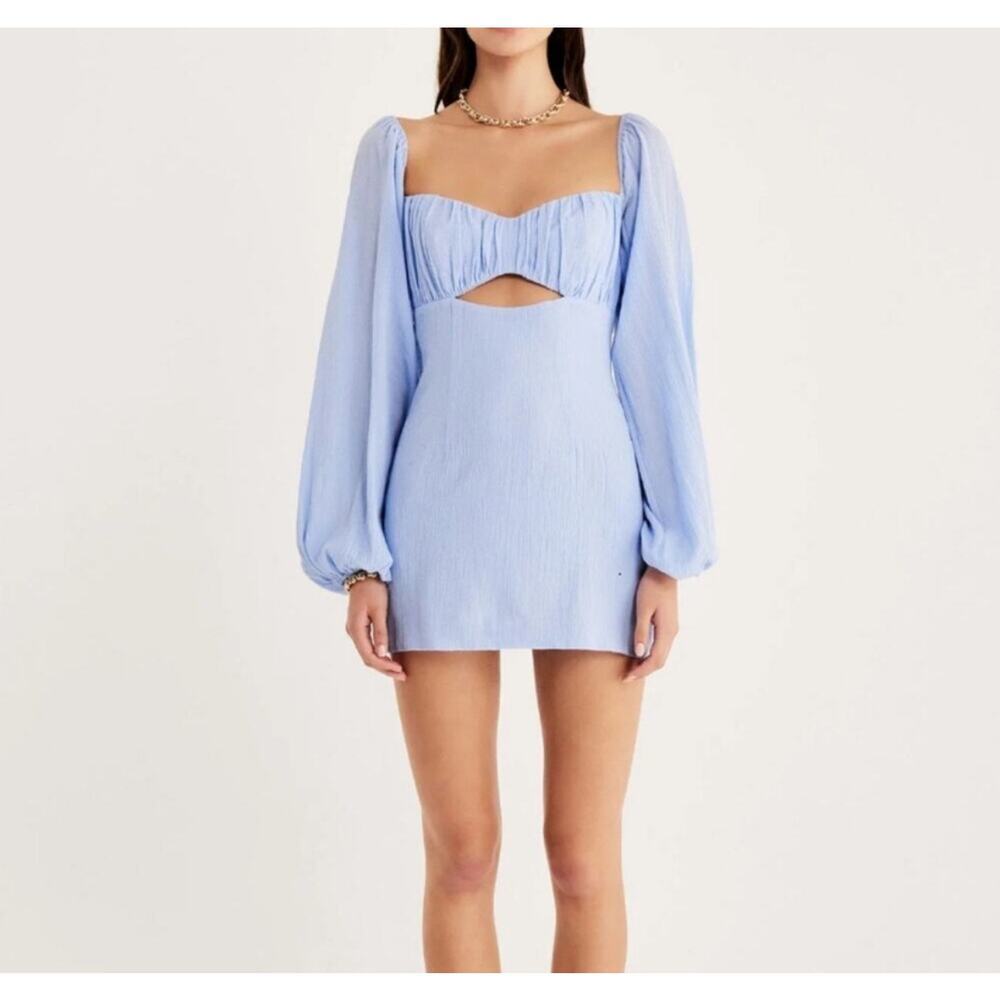 NWT RUMER Camille Long Sleeve Mini Dress In Blue Size Large